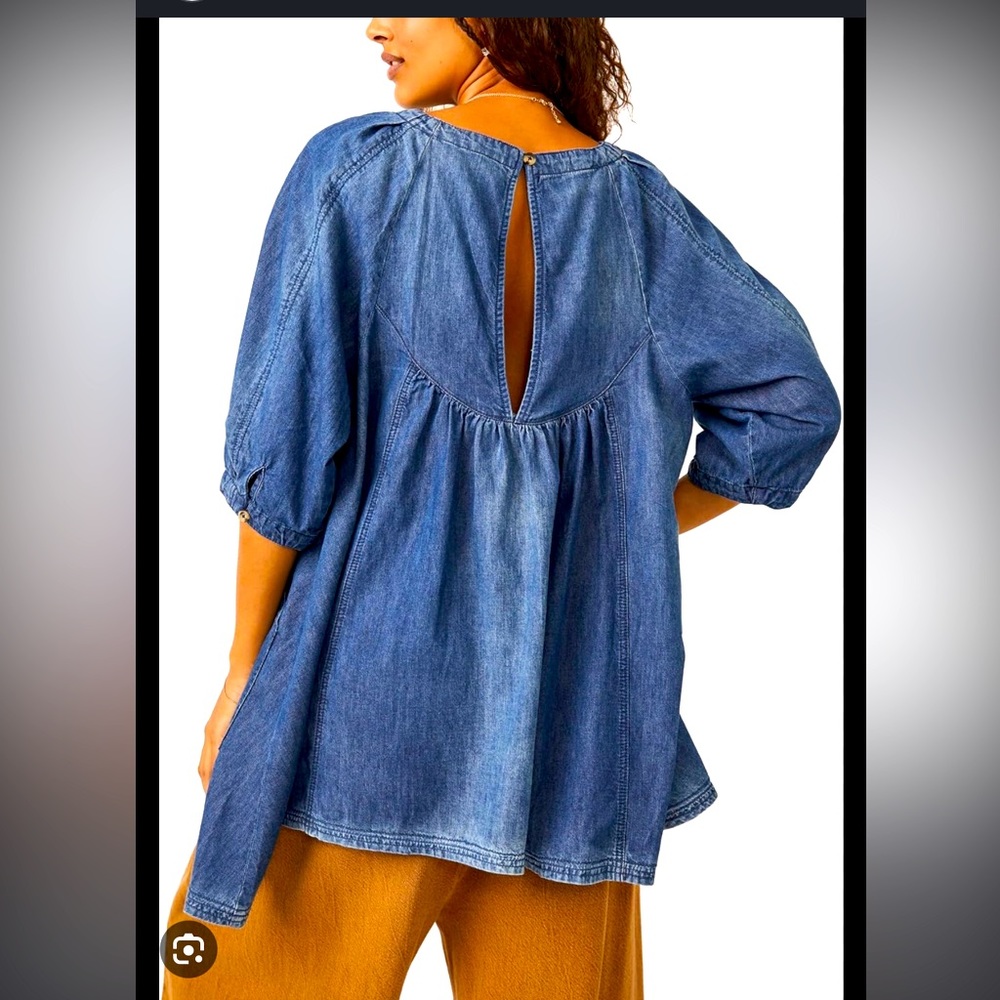 Free People NWT Memories Of You Denim Top Size XS in Blue Ribbon